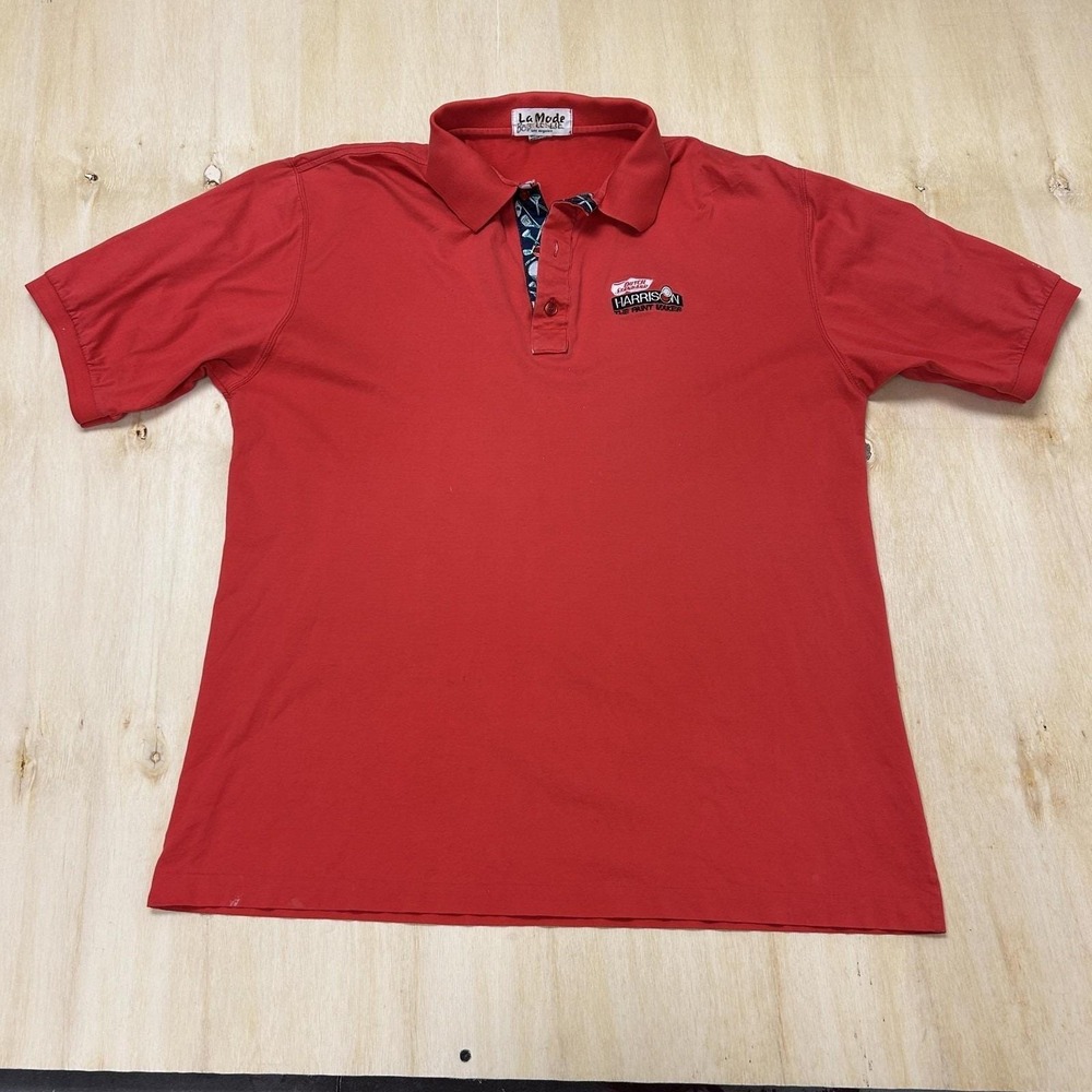 Vintage 90s La Mode Polo Shirt Mens Large Red Harrison Paint Maker Short Sleeve